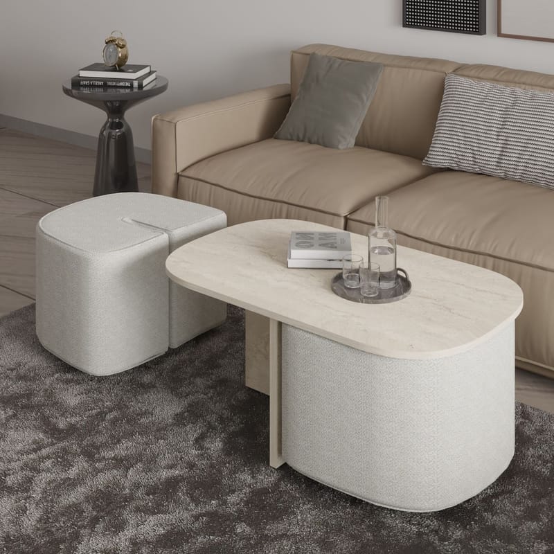 Hu sohvapöytäsetti 90x42,9x45 cm - Travertiini - Huonekalut - Pöytä & ruokailuryhmä - Sohvapöytä