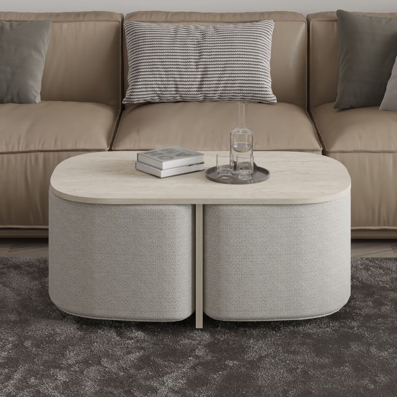 Hu sohvapöytäsetti 90x42,9x45 cm - Travertiini - Huonekalut - Pöytä & ruokailuryhmä - Sohvapöytä