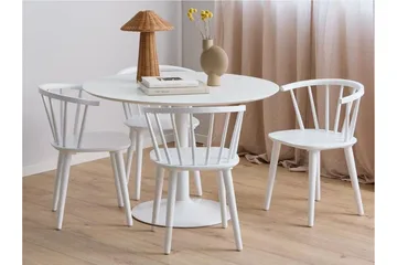 Ibiza Dining Group Pyöreä 110 Cm + 4 Ruokapöydän Tuolia - Valkoinen - Huonekalut - Pöytä & ruokailuryhmä - Ruokailuryhmä
