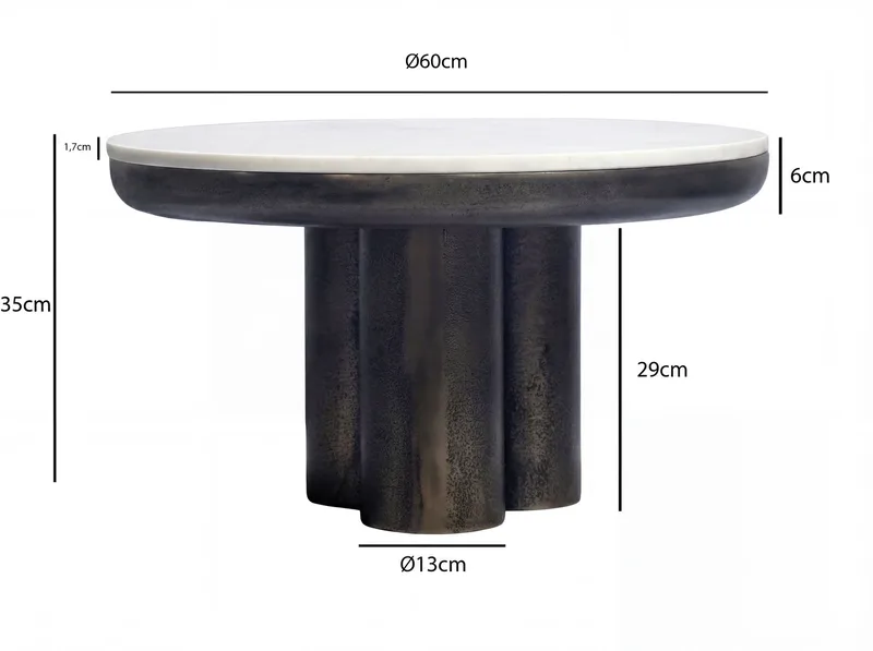 Ilvora pyöreä sohvapöytä 60 cm, metallia, marmorikansi - valkoinen marmori, antiikkimusta pronssi - Huonekalut - Pöytä & ruokailuryhmä - Ruokapöydät & keittiön pöydät