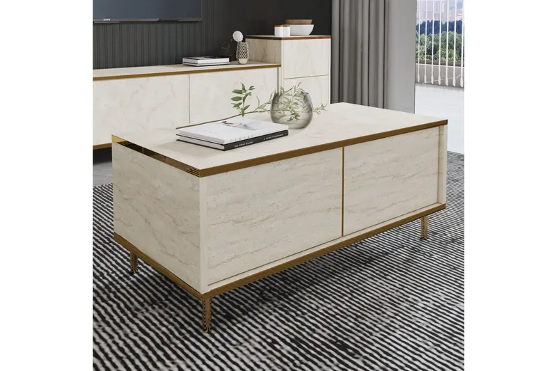 Imaj Sohvapöytä 90 cm - Beige/Kulta - Huonekalut - Pöytä & ruokailuryhmä - Sohvapöytä