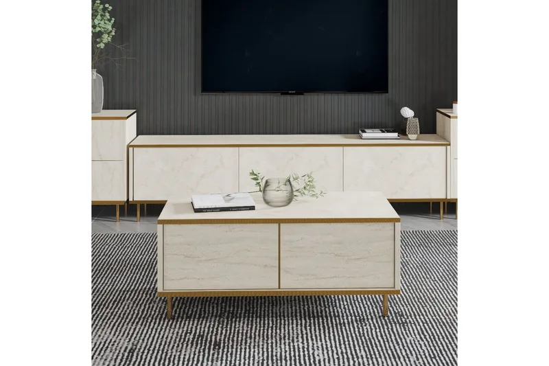 Imaj sohvapöytä 90 cm suorakulmainen laatikoilla maalattua puuta - Beige - Huonekalut - Pöytä & ruokailuryhmä - Sohvapöytä