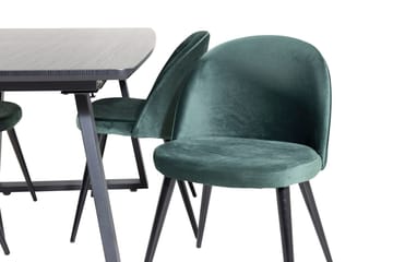 Inca-ruokailuryhmä, jatkettava, 160 cm, suorakulmainen, 4 Velvet-tuolia - Musta/Vihreä - Huonekalut - Pöytä & ruokailuryhmä - Ruokailuryhmä