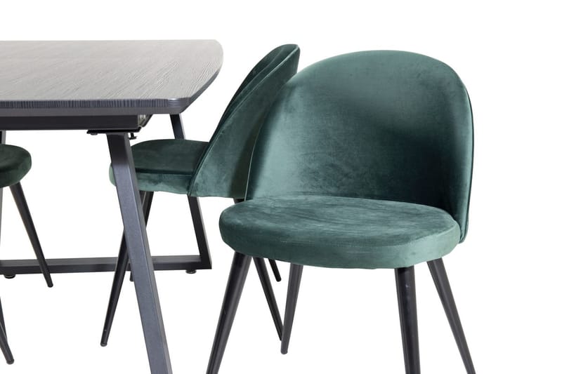 Inca-ruokailuryhmä, jatkettava, 160 cm, suorakulmainen, 4 Velvet-tuolia - Musta/Vihreä - Huonekalut - Pöytä & ruokailuryhmä - Ruokailuryhmä