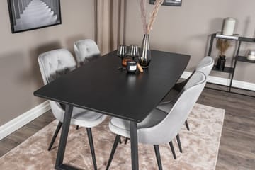 Inca-ruokailuryhmä, jatkettava suorakulmainen 160 cm, 4 Velvet Deluxe -tuolia - Musta/Vaaleanharmaa - Huonekalut - Pöytä & ruokailuryhmä - Ruokailuryhmä