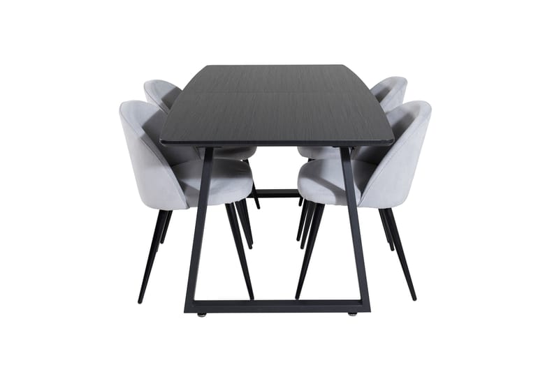 Inca-ruokailuryhmä 160 cm, jatkettava, suorakulmainen, 4 Velvet-tuolia