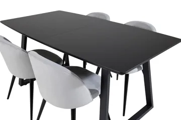 Inca-ruokailuryhmä 160 cm, jatkettava, suorakulmainen, 4 Velvet-tuolia - Huonekalut - Pöytä & ruokailuryhmä - Ruokailuryhmä