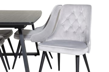 Inca-ruokailuryhmä jatkettava 160 cm suorakulmainen, 4 Velvet Deluxe -tuolia - Musta/vaaleanharmaa - Huonekalut - Pöytä & ruokailuryhmä - Ruokailuryhmä