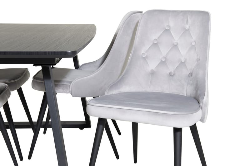 Inca-ruokailuryhmä jatkettava 160 cm suorakulmainen, 4 Velvet Deluxe -tuolia - Musta/vaaleanharmaa - Huonekalut - Pöytä & ruokailuryhmä - Ruokailuryhmä