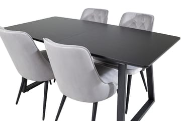 Inca-ruokailuryhmä jatkettava 160 cm suorakulmainen, 4 Velvet Deluxe -tuolia - Musta/vaaleanharmaa - Huonekalut - Pöytä & ruokailuryhmä - Ruokailuryhmä