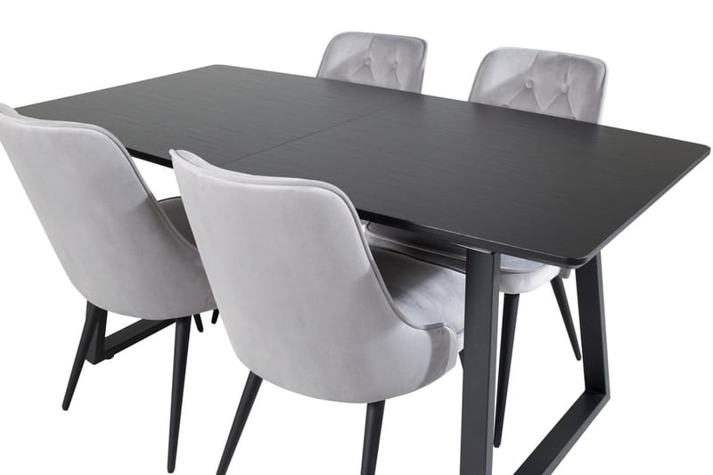Inca-ruokailuryhmä jatkettava 160 cm suorakulmainen, 4 Velvet Deluxe -tuolia - Musta/vaaleanharmaa - Huonekalut - Pöytä & ruokailuryhmä - Ruokailuryhmä
