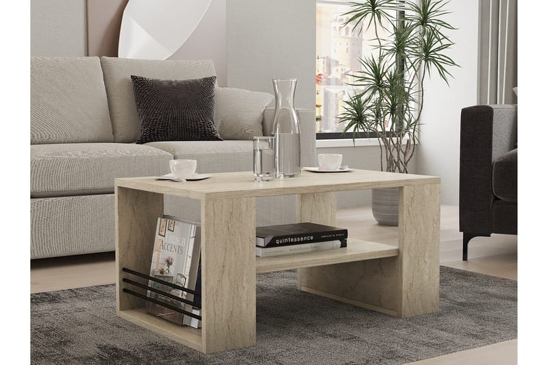 Iris 80 cm suorakulmainen sohvapöytä hyllyllä puuta - Beige - Huonekalut - Pöytä & ruokailuryhmä - Sohvapöytä