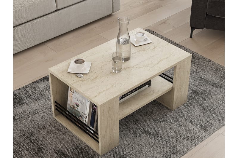 Iris 80 cm suorakulmainen sohvapöytä hyllyllä puuta - Beige - Huonekalut - Pöytä & ruokailuryhmä - Sohvapöytä