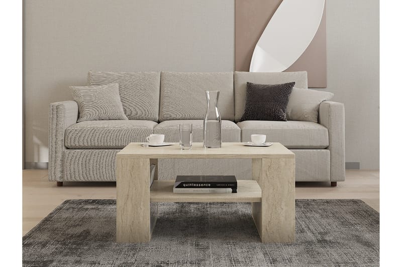 Iris 80 cm suorakulmainen sohvapöytä hyllyllä puuta - Beige - Huonekalut - Pöytä & ruokailuryhmä - Sohvapöytä