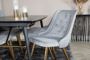 Irunea-jatkettava ruokailuryhmä 180 cm, sisältää 6 Valera Lyx -tuolia - Musta/Harmaa/Messinki - Huonekalut - Pöytä & ruokailuryhmä - Ruokailuryhmä
