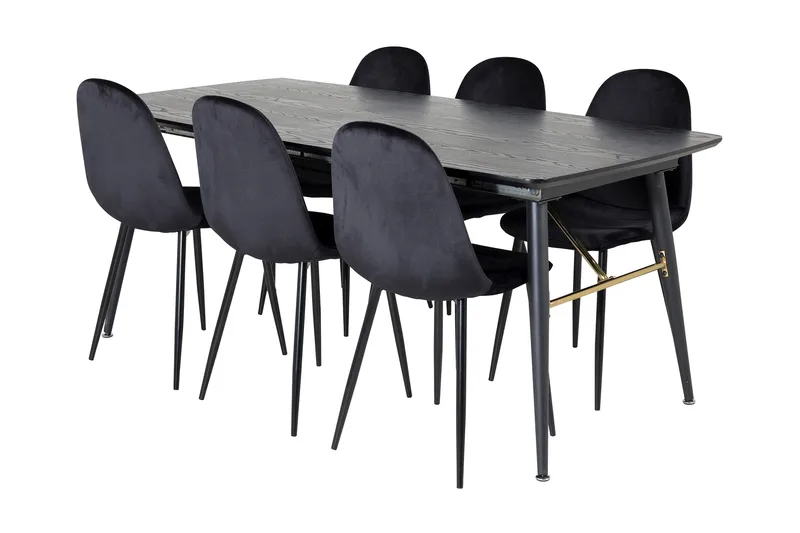 Irunea-ruokailuryhmä, jatkettava, 180 cm, sisältää 6 Pontus-tuolia, Musta