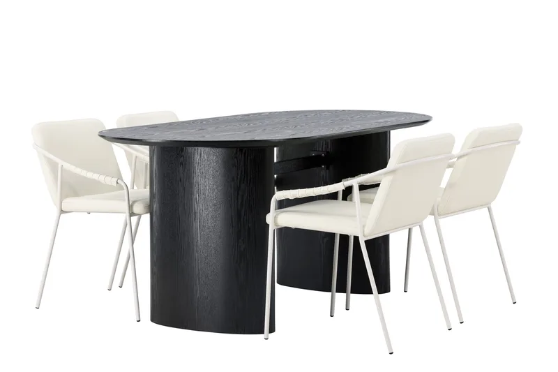 Isolde-ruokailuryhmä 180 cm, soikea, 4 Tvista-tuolia - Beige - Huonekalut - Pöytä & ruokailuryhmä - Ruokailuryhmä