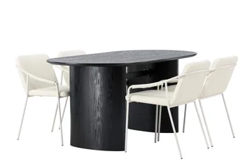 Isolde-ruokailuryhmä 180 cm, soikea, 4 Tvista-tuolia - Beige - Huonekalut - Pöytä & ruokailuryhmä - Ruokailuryhmä