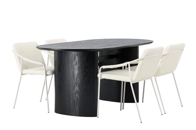 Isolde-ruokailuryhmä 180 cm, soikea, 4 Tvista-tuolia - Beige - Huonekalut - Pöytä & ruokailuryhmä - Ruokailuryhmä