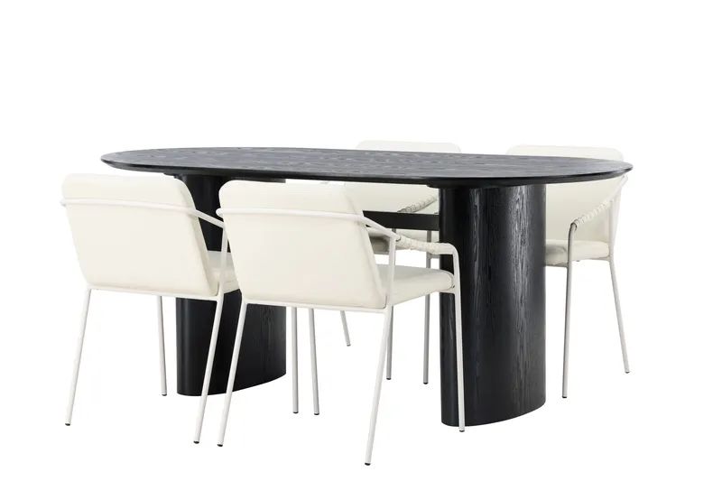 Isolde-ruokailuryhmä 180 cm, soikea, 4 Tvista-tuolia - Beige - Huonekalut - Pöytä & ruokailuryhmä - Ruokailuryhmä