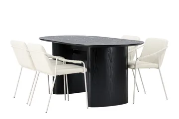 Isolde-ruokailuryhmä 180 cm, soikea, 4 Tvista-tuolia - Beige - Huonekalut - Pöytä & ruokailuryhmä - Ruokailuryhmä