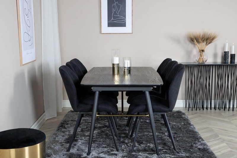 Jatkettava Gold-ruokapöytä 180 cm ja 6 Gemma-ruokatuolia