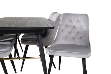 Jatkettava Gold-ruokapöytä 180 cm ja 6 Velvet Deluxe -samettituolia - Vaaleanharmaa, musta - Huonekalut - Pöytä & ruokailuryhmä - Ruokailuryhmä