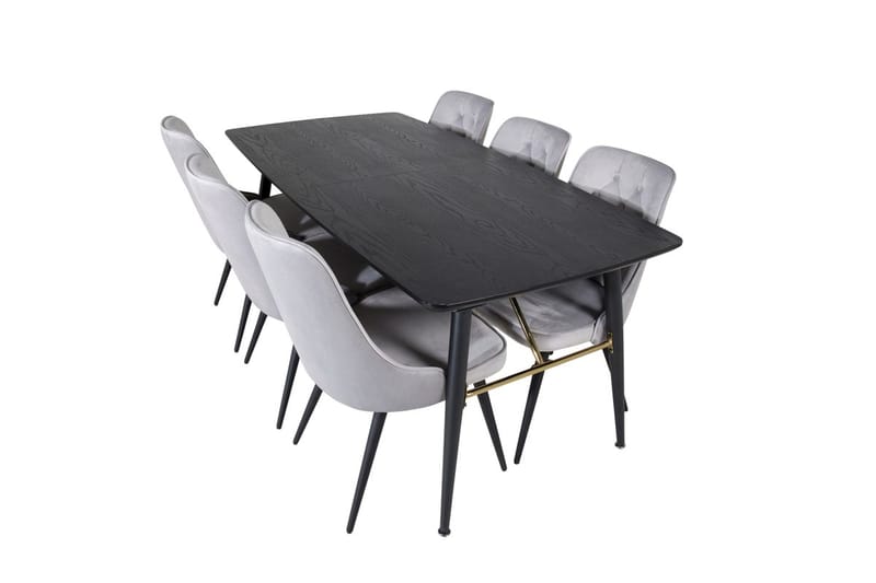 Jatkettava Gold-ruokapöytä 180 cm ja 6 Velvet Deluxe -samettituolia - Vaaleanharmaa, musta - Huonekalut - Pöytä & ruokailuryhmä - Ruokailuryhmä