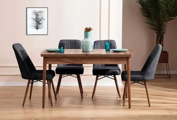 Jatkettava ruokapöytä- ja tuolisetti (5 osaa) Homitis Lidyana (130 x 76 x 80 cm) Antrasiitti - Antrasiitti - Huonekalut - Pöytä & ruokailuryhmä - Ruokailuryhmä