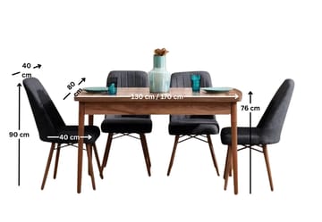 Jatkettava ruokapöytä- ja tuolisetti (5 osaa) Homitis Lidyana (130 x 76 x 80 cm) Antrasiitti - Antrasiitti - Huonekalut - Pöytä & ruokailuryhmä - Ruokailuryhmä