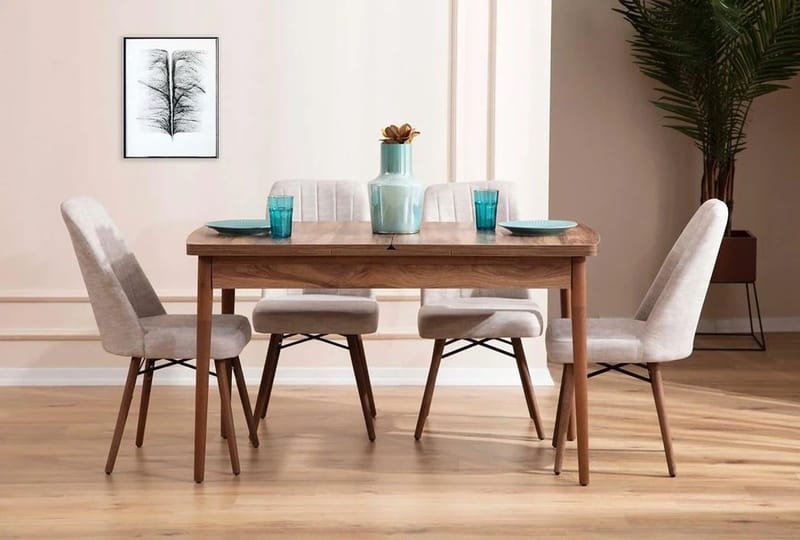 Jatkettava ruokapöytä- ja tuolisetti (5 osaa) Homitis Lidyana (130 x 76 x 80 cm) Kermanvärinen - Huonekalut - Pöytä & ruokailuryhmä - Ruokailuryhmä