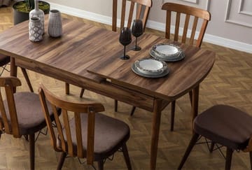 Jatkettava ruokapöytä- ja tuolisetti (7 osaa) Homitis Fergana (130 x 76 x 80 cm) Ruskea - Huonekalut - Pöytä & ruokailuryhmä - Ruokailuryhmä