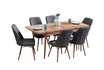 Jatkettava ruokapöytä- ja tuolisetti (7 osaa) Homitis Lidyana (130 x 76 x 80 cm) Antrasiitti - Antrasiitti - Huonekalut - Pöytä & ruokailuryhmä - Ruokailuryhmä