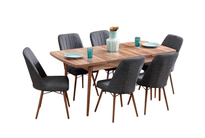 Jatkettava ruokapöytä- ja tuolisetti (7 osaa) Homitis Lidyana (130 x 76 x 80 cm) Antrasiitti - Antrasiitti - Huonekalut - Pöytä & ruokailuryhmä - Ruokailuryhmä