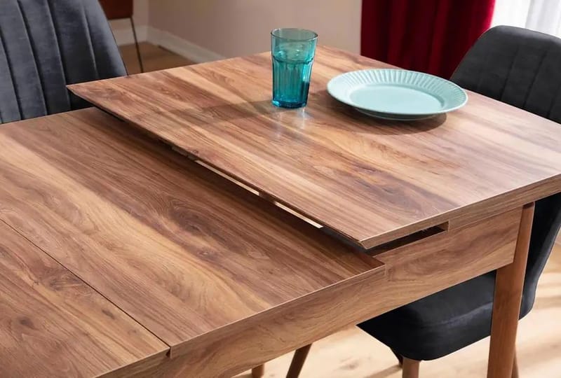 Jatkettava ruokapöytä- ja tuolisetti (7 osaa) Homitis Lidyana (130 x 76 x 80 cm) Antrasiitti - Antrasiitti - Huonekalut - Pöytä & ruokailuryhmä - Ruokailuryhmä
