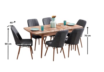 Jatkettava ruokapöytä- ja tuolisetti (7 osaa) Homitis Lidyana (130 x 76 x 80 cm) Antrasiitti - Antrasiitti - Huonekalut - Pöytä & ruokailuryhmä - Ruokailuryhmä
