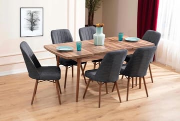 Jatkettava ruokapöytä- ja tuolisetti (7 osaa) Homitis Lidyana (130 x 76 x 80 cm) Antrasiitti - Antrasiitti - Huonekalut - Pöytä & ruokailuryhmä - Ruokailuryhmä