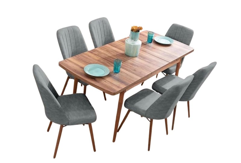 Jatkettava ruokapöytä- ja tuolisetti (7 osaa) Homitis Lidyana (130 x 76 x 80 cm) Harmaa - Huonekalut - Pöytä & ruokailuryhmä - Ruokailuryhmä