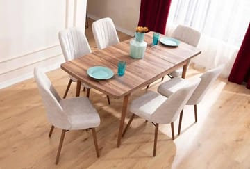 Jatkettava ruokapöytä- ja tuolisetti (7 osaa) Homitis Lidyana (130 x 76 x 80 cm) Kermanvärinen - Huonekalut - Pöytä & ruokailuryhmä - Ruokailuryhmä