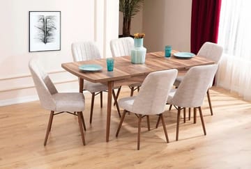 Jatkettava ruokapöytä- ja tuolisetti (7 osaa) Homitis Lidyana (130 x 76 x 80 cm) Kermanvärinen - Huonekalut - Pöytä & ruokailuryhmä - Ruokailuryhmä