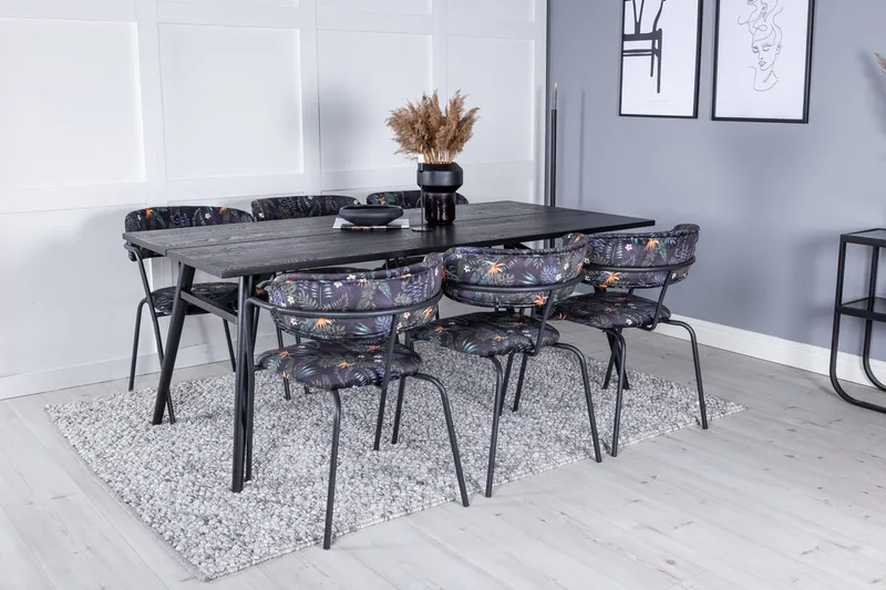Jatkettava Sleek-ruokapöytä 195 cm ja 6 Arrow-nojatuolia