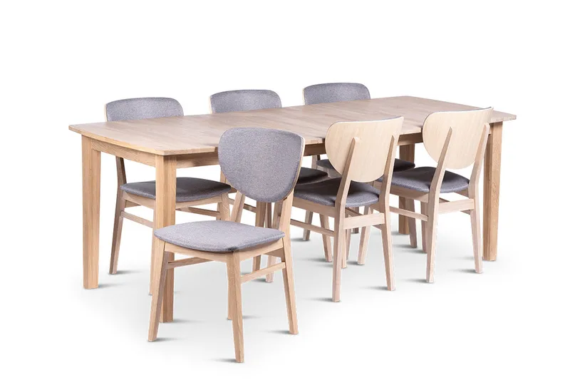 Jatkettava soikea Kivik-ruokailuryhmä 160-210 cm ja 6 massiivipuista Borgholm-tuolia