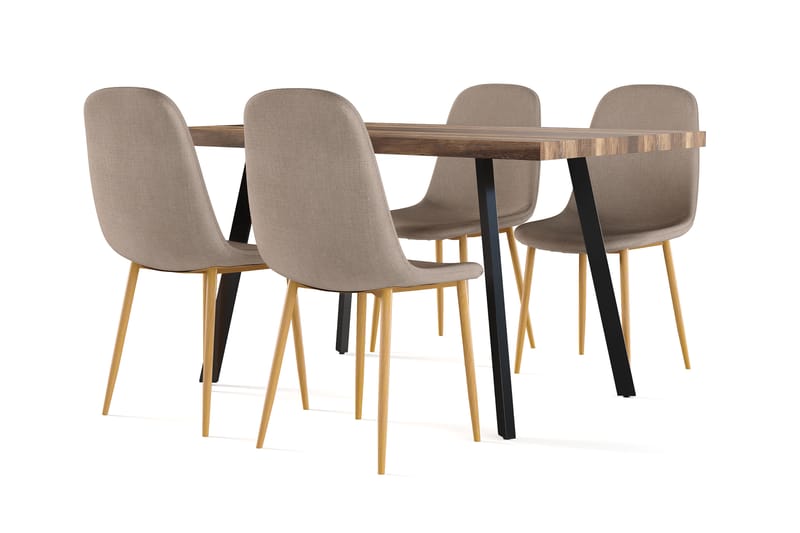 Jaunita Ruokapöytä Jatkettava lisälevyllä + 4 kpl Naira tuoli ruskea tammijaloilla, Ruskea