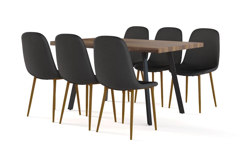 Jaunita Ruokapöytä Jatkettava lisälevyllä + 6 kpl Naira tuoli musta tammijaloilla, Ruskea/Musta