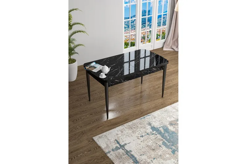 Javren Ruokapöytä 114 cm Suorakulmainen - Musta Marmori/Musta - Huonekalut - Pöytä & ruokailuryhmä - Ruokapöydät & keittiön pöydät