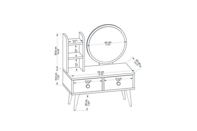Jorvan Kampauspöytä 70 cm - Valkoinen/Sininen - Huonekalut - Pöytä & ruokailuryhmä - Meikki- & kampauspöydät
