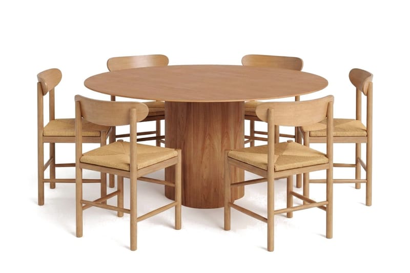 Juno-ruokailuryhmä, pyöreä 150 cm, tammi, 6 Malte-ruokatuolia, undefined