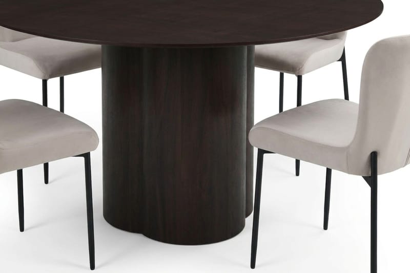 Juno-ruokailuryhmä, pyöreä 150 cm, savustettu tammi, 6 Elsie-ruokatuolia - Savustettu tammi/Beige - Huonekalut - Pöytä & ruokailuryhmä - Ruokailuryhmä