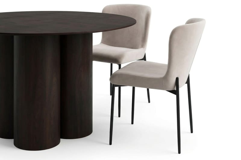 Juno-ruokailuryhmä, pyöreä 130 cm, savustettu tammi, 6 Elsie-ruokatuolia - Savustettu tammi/Beige - Huonekalut - Pöytä & ruokailuryhmä - Ruokailuryhmä