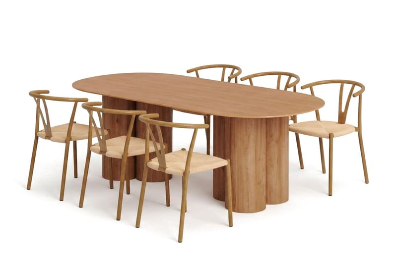 Juno-ruokailuryhmä 220 cm suorakulmainen, tammi, 6 Elysia-ruokatuolia, undefined